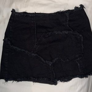Black denim patchwork frill mini skirt